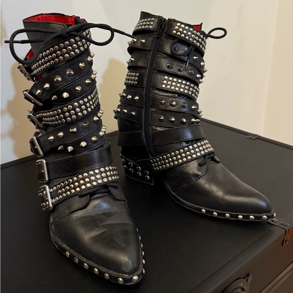 Jeffrey Campbell Black Studded Moto Boots - Picture 2 of 9